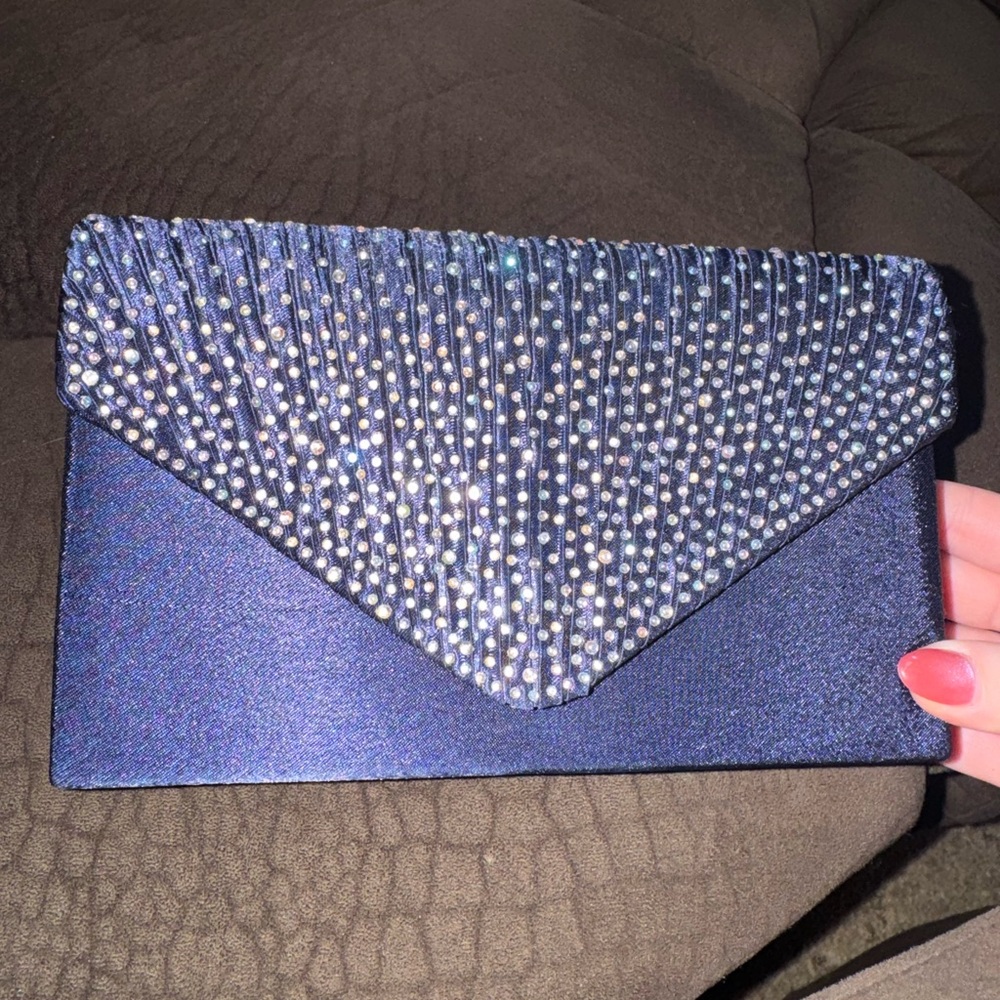 Elegant Blue Clutch with Rhinestone Detailing